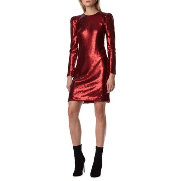 Monique Lhuillier NWT $550 Metallic Red Sequin Sexy Open Back Mini Dress Size 10 - Picture 1 of 10